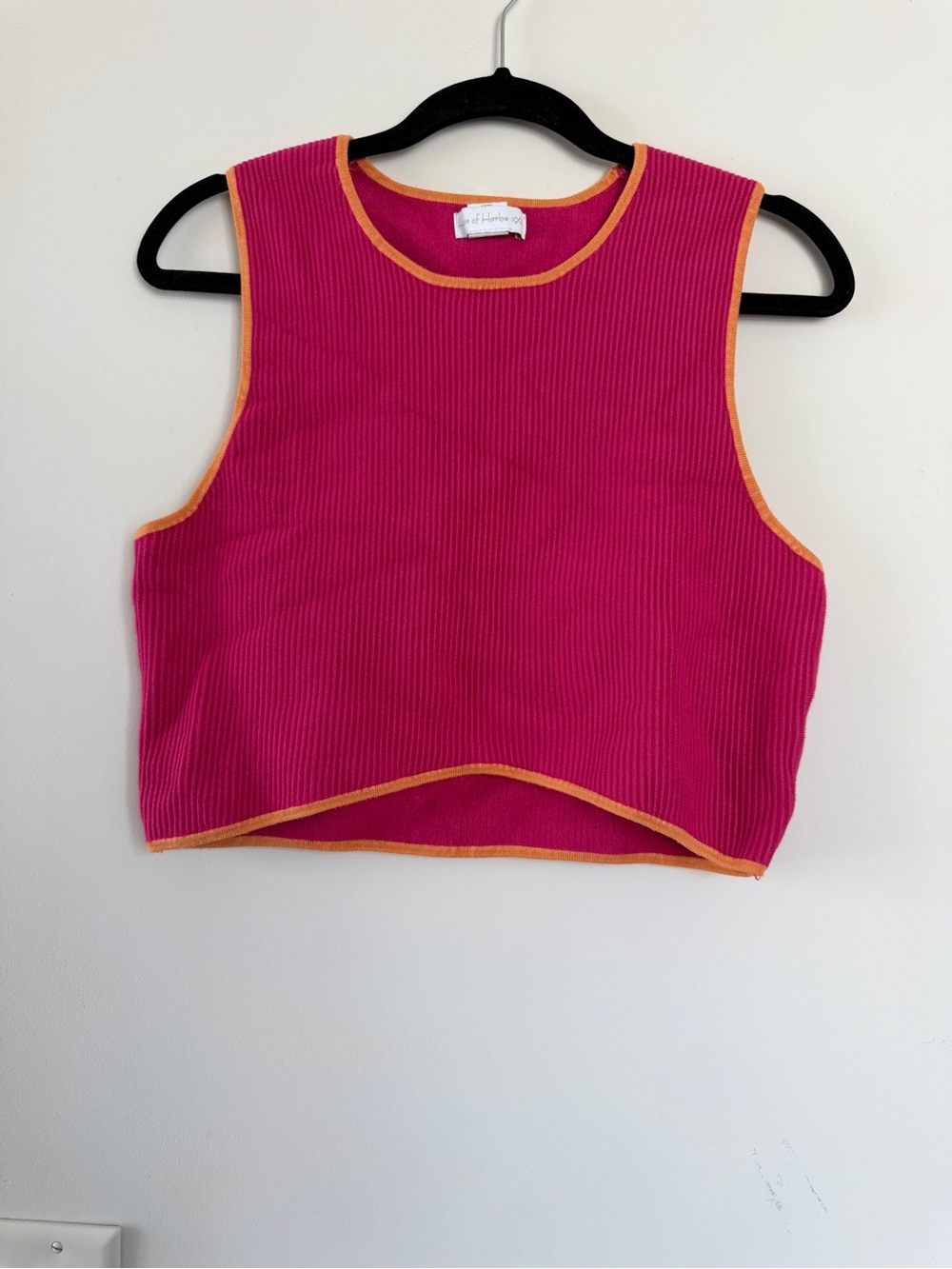 House of Harlow Fuchsia Ribbed Crop Tank with Orange Trim